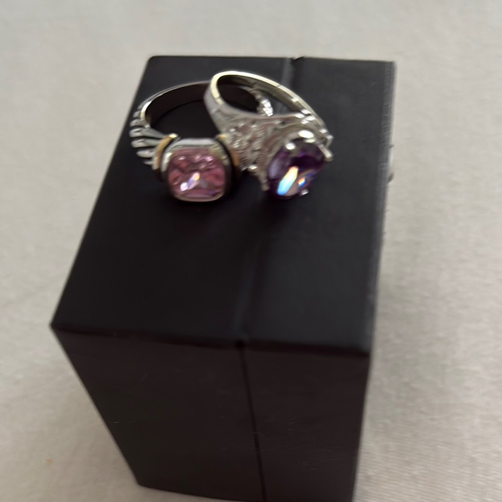Elegant Silver and Purple and Pink gemstone rings (pair).